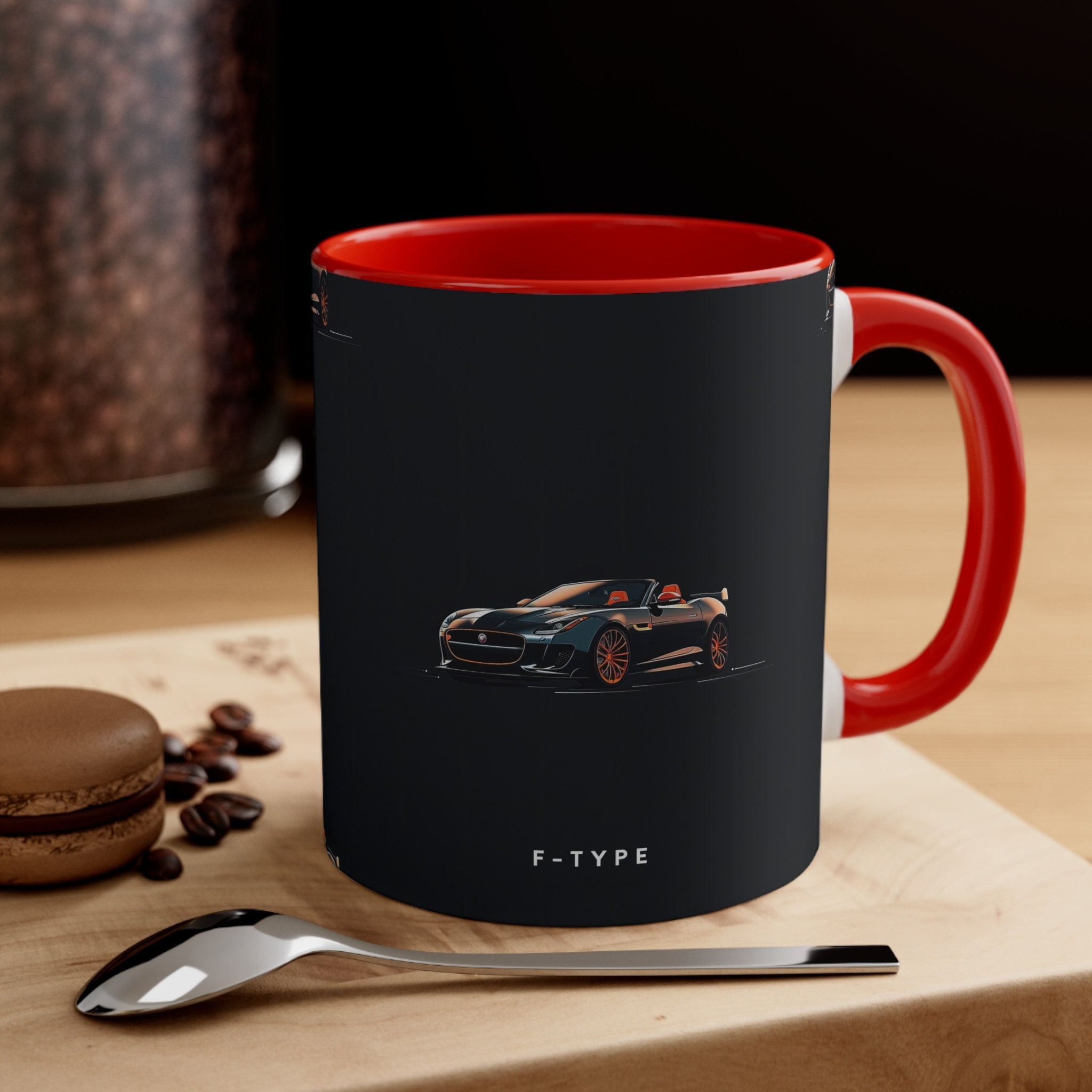 Jaguar Luxury Car Travel Coffee Mug Espresso Brown Red Silicone Lid & Wrap  10oz