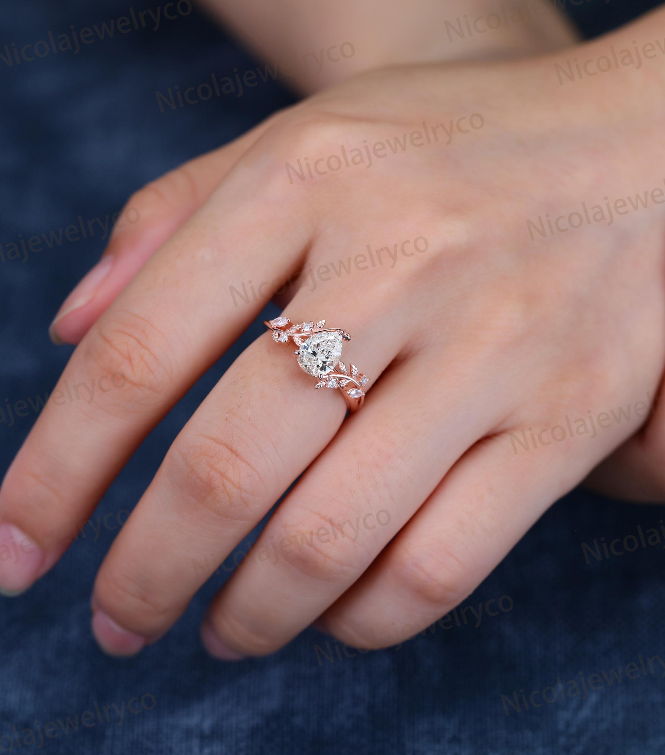 Pear Shaped Moissanite Engagement Ring Rose Gold Lab Grown Diamond ...