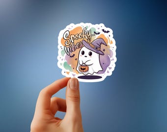 Cute Spooky Vibes Ghost Sticker - Adorable Halloween Decor for Festive Fun & Trick-or-Treat Season