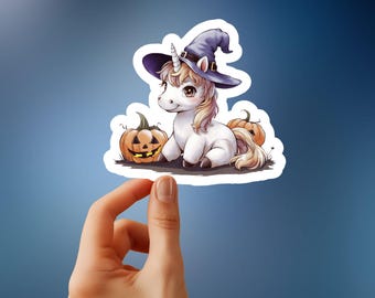 Cute Halloween Unicorn in Witch Hat Sticker - Magical Fall Decor for Spooky Season Fun