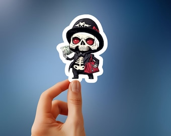 Spooky Gangsta Skeleton Sticker - Halloween Decor with Attitude, Creepy & Cool Design