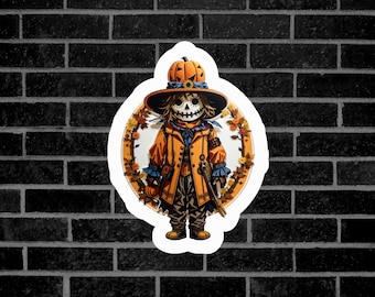 Cute Halloween Scarecrow Sticker, Adorable Autumn Decor, Waterproof Vinyl, Halloween Theme, seasonal fall sticker