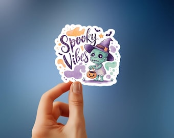 Cute Spooky Vibes Halloween Zombie Sticker - Adorable & Creepy Design for Festive Fun, Fall decor,