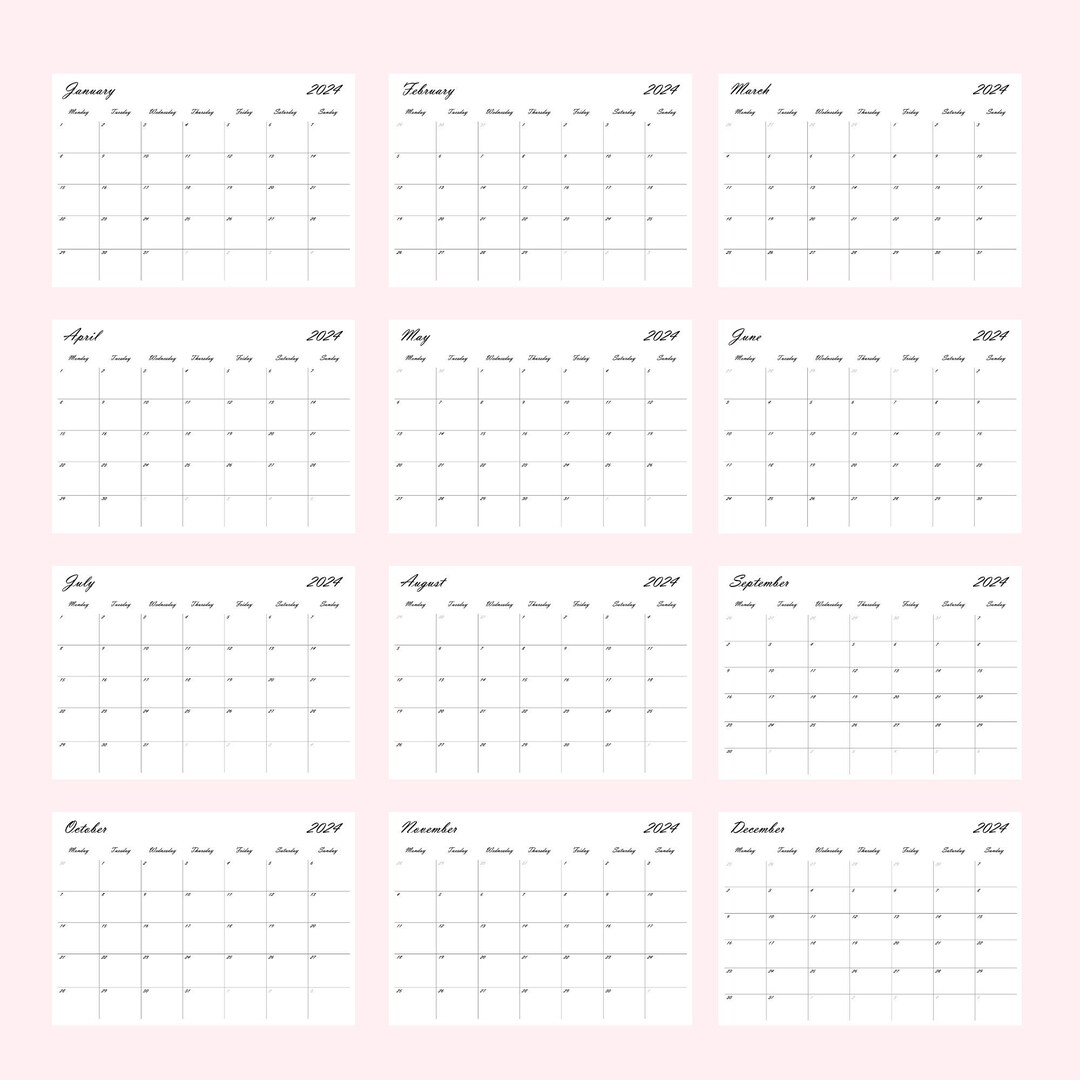 2024 Calendar in Landscape and Printable Format 2024 Monthly Etsy
