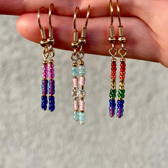 Pride Earrings, Minimalist Wire-wrapped Beaded Earrings, LGBTQ
