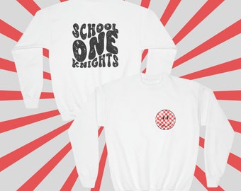 YOUTH School One Knights Sweatshirt | Red Checkered Smiley Face | Fort Lee School One Spirit Wear for Students | Fort Lee Pride | School #1