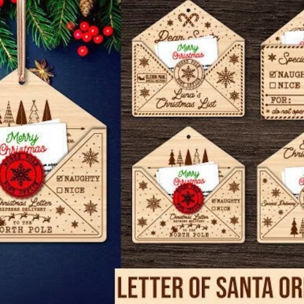 Letter to Santa Ornament Laser Cut, Letter to Santa Sign SVG, Dry Erase Christmas Sign svg, Christmas photo prop, Glowforge Digital file