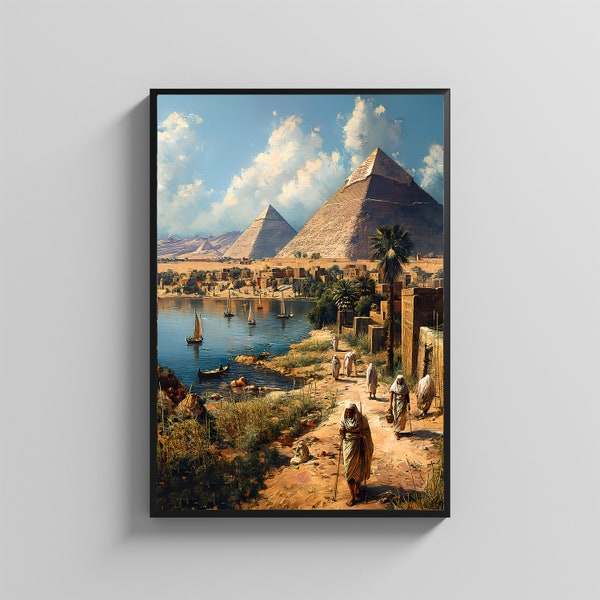 Ancient Egyptian Wall Art Print  Abstract Hieroglyphs Painting with Greek Influence