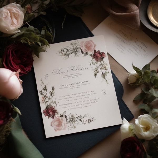 Elegant calligraphy wedding invitation l Calligraphy l Elegant Font l Rustic Wedding l Details l 100% Editable Template l Instant Download