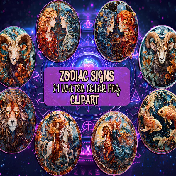 Zodiac Signs Clipart l Zodiac Bundle PNG l Sublimation Horoscope Design l Rainbow Fantasy l Galaxy Celestial Star Sign l Digital Download