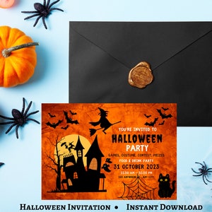 Halloween Invitations, Spooky Halloween Party Invite, Antique Adults Halloween Costume party Invite, Editable Halloween Invitation
