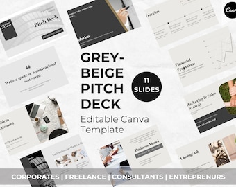 Temploot Beige-Grey Pitch Deck Template - 11 Editable Slides - Professional & Elegant Design for Business Presentations