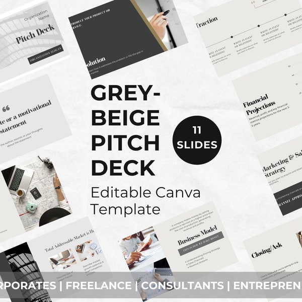 Temploot Beige-Grey Pitch Deck Template - 11 Editable Slides - Professional & Elegant Design for Business Presentations