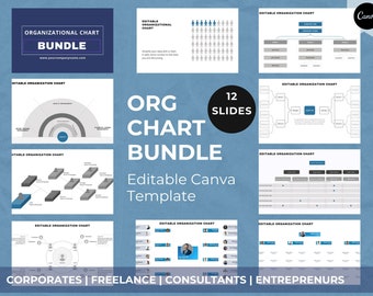 Blue & Grey Org Chart Template: 12 Editable Slides (Canva)