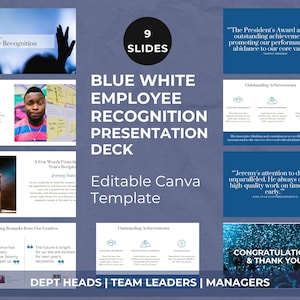 Temploot 9-Slide Mitarbeiter Anerkennung Deck | Blue & White Canva-editable Award Präsentationsvorlage