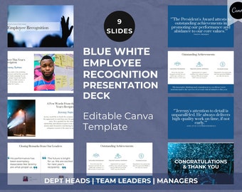 Temploot 9-Slide Employee Recognition Deck | Blue & White Canva-Editable Award Presentation Template