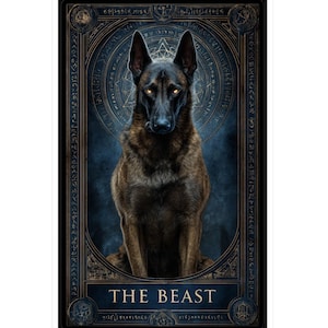 Belgian Malinois Tarot Card Sticker Belgian Malinois Dog Vinyl Sticker Spiritual Dog Lover Gift K9 Working Dog Aesthetic Decal