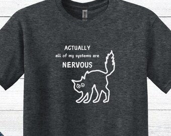 Funny Anxious Cat T-Shirt: Nervous Feline Humor Tee