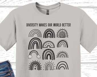 Camiseta arcoíris de diversidad: camiseta bohemia de salud mental