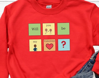 AAC Valentines Day Youth Sweatshirt: Kids Nonverbal Communication Shirt Apraxia Top