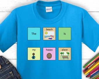 Kids 'Beach is My Happy Place' AAC Communication T-Shirt