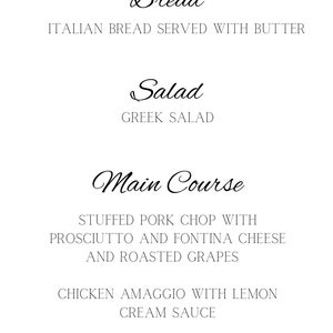 Wedding Guest Menu