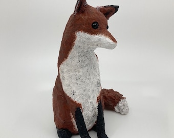 Paper Mache Fox - Fox Sculpture, Paper Mache Animal, Animal Sculpture
