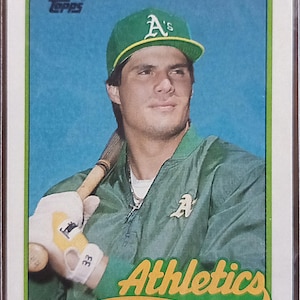 Excelente y buen estado, tarjeta Topps José Canseco n.° 500 de 1989, error de corte y tinta (sin usar)