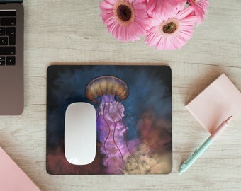 Tapete de rato de medusa, mar, vida oceânica, tapete de rato, tapete de rato de água-viva, tapete de rato colorido, rato, secretária, tapete de rato colorido, mesa de computador, peixe