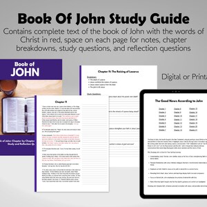 Guía de estudio del Libro de Juan (con texto completo en letras rojas): desglose de capítulos, preguntas de estudio y preguntas de reflexión (versión digital o imprimible)