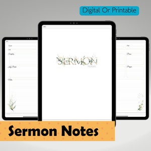 Sermon Notes: Digital Journal or Printable PDFs