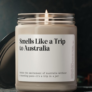 Smells Like a Trip To Australia Candle, Customizable Australia Candle, Surprise Trip Announcement, Vacation Birthday Trip Reveal, Gift