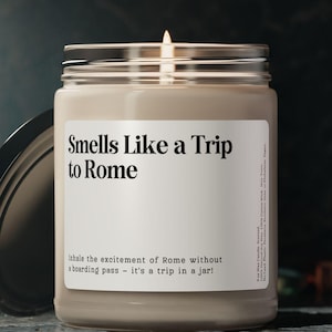 Smells Like a Trip To Rome Candle, Customizable Rome Candle, Rome Surprise Trip Announcement Candle, Italy Vacation Birthday Trip Reveal