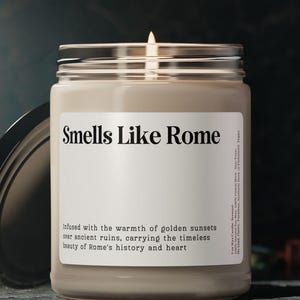 Smells Like Rome Candle, Customizable Rome Gift, Custom Souvenir, Travel Keepsake, Rome Trip Reveal Candle Rome Nostalgic Gift Wedding Favor
