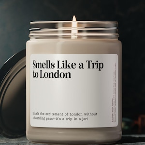 Smells Like a Trip To London Candle, Customizable London Candle, London Surprise Trip Reveal Candle, England Vacation Birthday Travel Gift