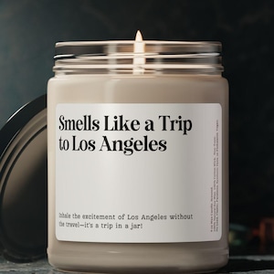 Smells Like A Trip to Los Angeles Candle, Customizable Los Angeles Candle, LA Surprise Trip Announcement Vacation Birthday Trip Reveal Gift