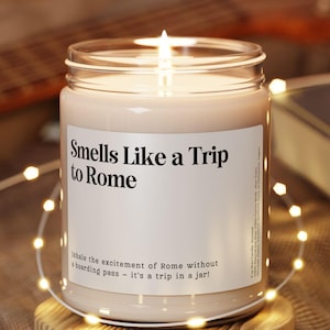 Smells Like a Trip To Rome Candle, Customizable Rome Candle, Rome Surprise Trip Announcement Candle, Italy Vacation Birthday Trip Reveal