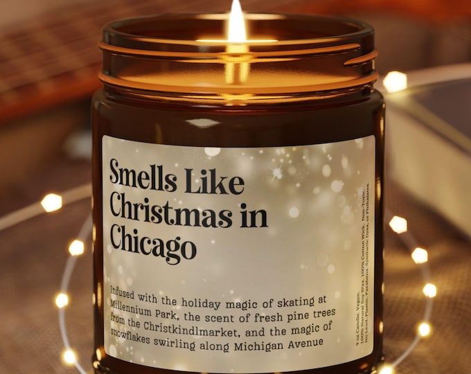 Smells Like Christmas in Chicago Candle Customized Chicago Xmas Vacation Gift Holiday Surprise Trip Reveal Gift Nostalgic Gift Trip Keepsake