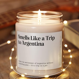 Smells Like a Trip To Argentina Candle Customizable Argentina Candle Surprise Trip Announcement Vacation Birthday Trip Reveal Argentina Gift