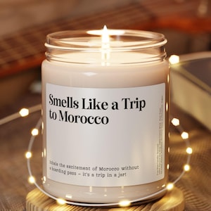 Smells Like a Trip to Morocco Candle, Customizable Morocco Gift, Morocco Surprise Trip Announcement, Morocco Vacation, Birthday Trip Reveal