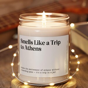 Smells Like a Trip to Athens Candle, Customizable Athens Candle, Greece Trip Announcement, Souvenir, Birthday Trip Reveal Gift, Keepsake