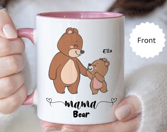 Custom Mama Bear One Cub Mug, Personalized Mama Bear Coffee Mug With Name, Initial, Mama Bear Gift for New Mom Mother’s Day Present, Mom Mug
