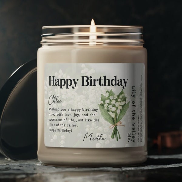 Birthday Candle, Personalized May Birth Flower Birthday Gift Candle for Her, Birthday Gift, Birth Flower Zodiac Gift Taurus Gemini Bday Gift
