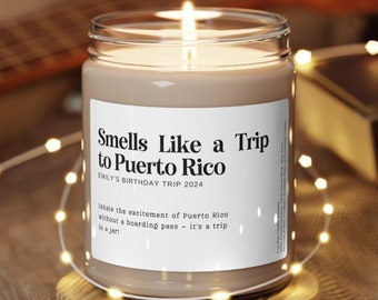 Smells Like a Trip To Puerto Rico Candle, Customizable Puerto Rico Candle, Surprise Trip Announcement, Vacation Birthday Trip Reveal, Gift