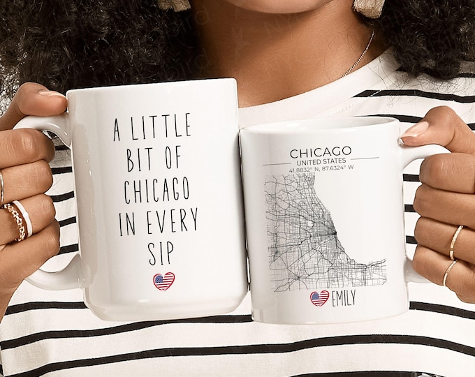 Chicago City Map Mug Personalized Gift, Chicago Keepsake Coffee Cup, Moving Gift for Friend, Travel Gift, Long Distance, Farewell Souvenir