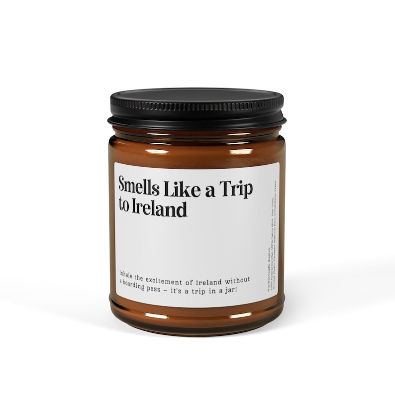 Customizable Trip Reveal "Smells Like a Trip to Ireland" Gift Candle Amber Jar 9oz