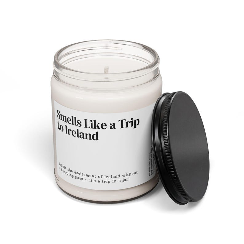 Customizable Trip Reveal "Smells Like a Trip to Ireland" Gift Candle Clear Jar 9oz