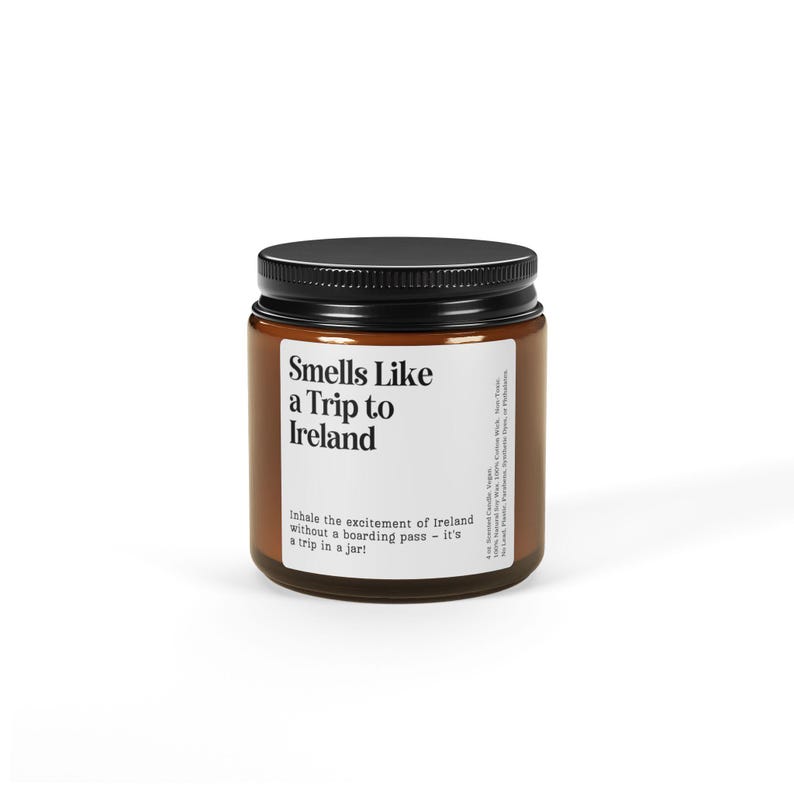 Customizable Trip Reveal "Smells Like a Trip to Ireland" Gift Candle Amber Jar 4oz