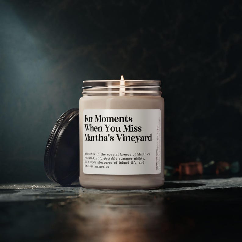 Customized Martha's Vineyard FareCustomizable "For Moments When You Miss Martha's Vineyard" Farewell Gift Candle 9oz Clear Jar