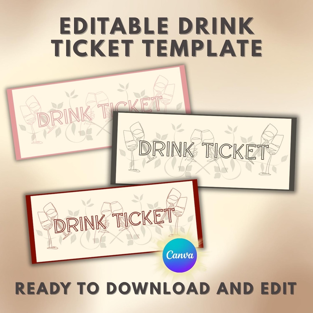 Editable Drink Ticket | Drink Ticket Template | Wedding | Parties ...